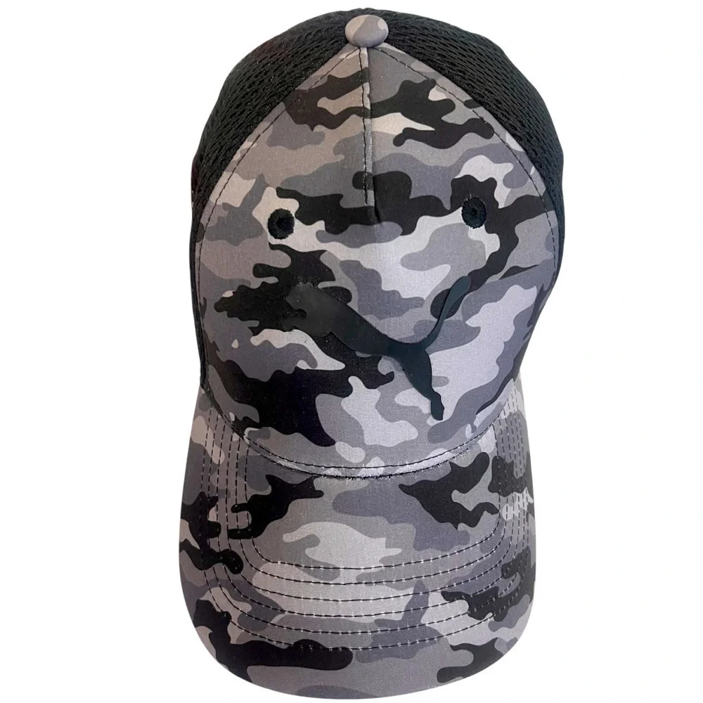 NWT PUMA Black Camo black and grey adjustable SnapBack Hat